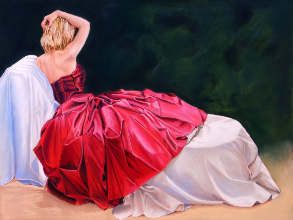 JC Peyrouny Effeuillé de robe rouge  77 x 62
